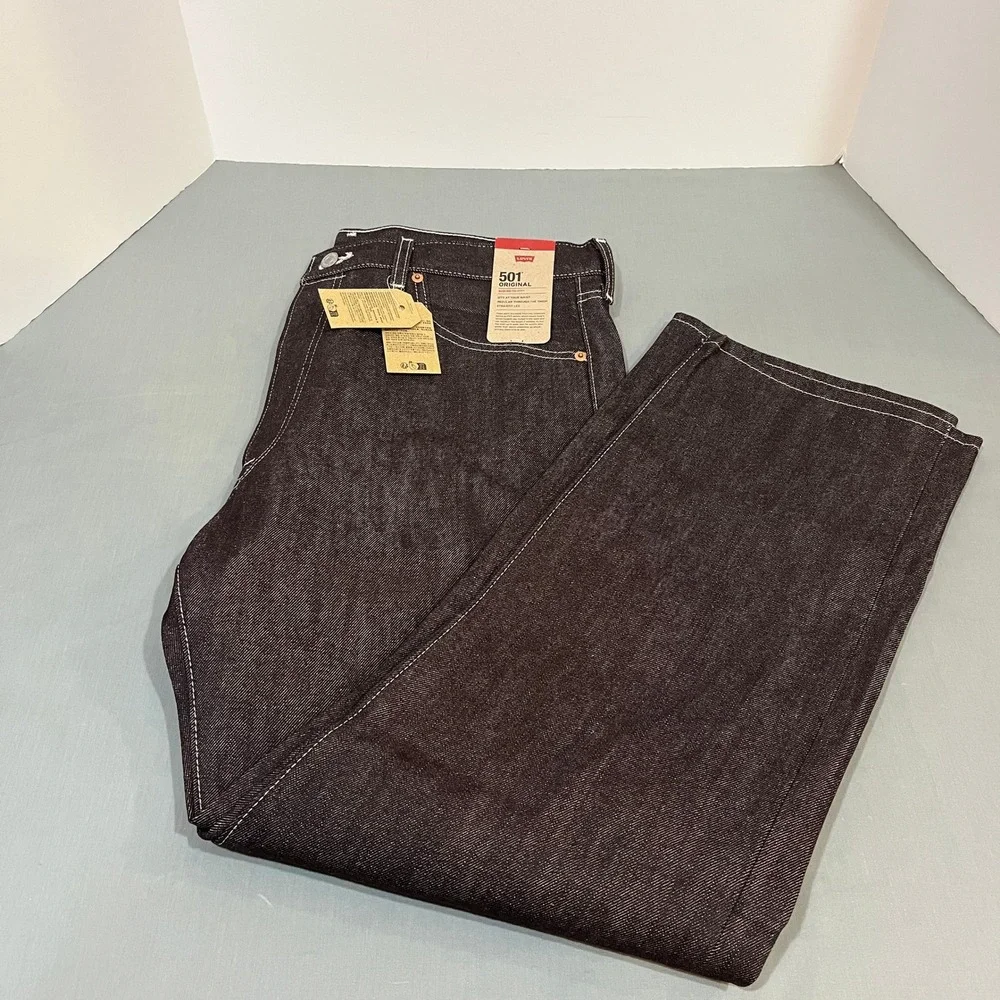 Levi's 501 Original Jeans Men 36x30 Brown Shrink-To-Fit Rigid Denim Straight Leg